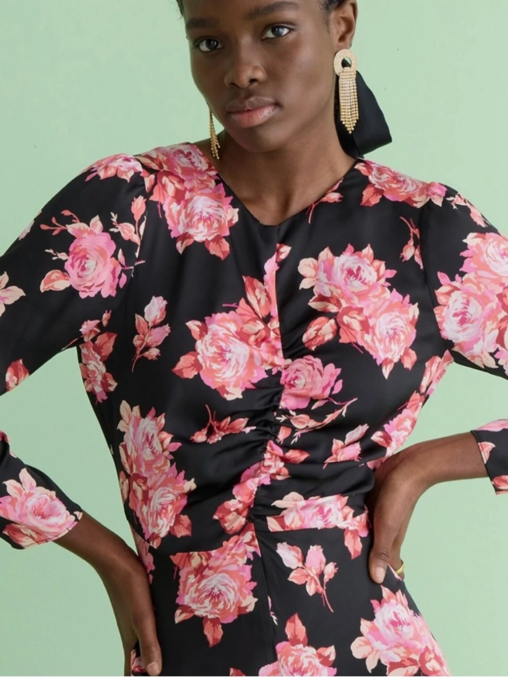 J. Crew Featherweight Satin Midi Dress in Midnight Rose BN149